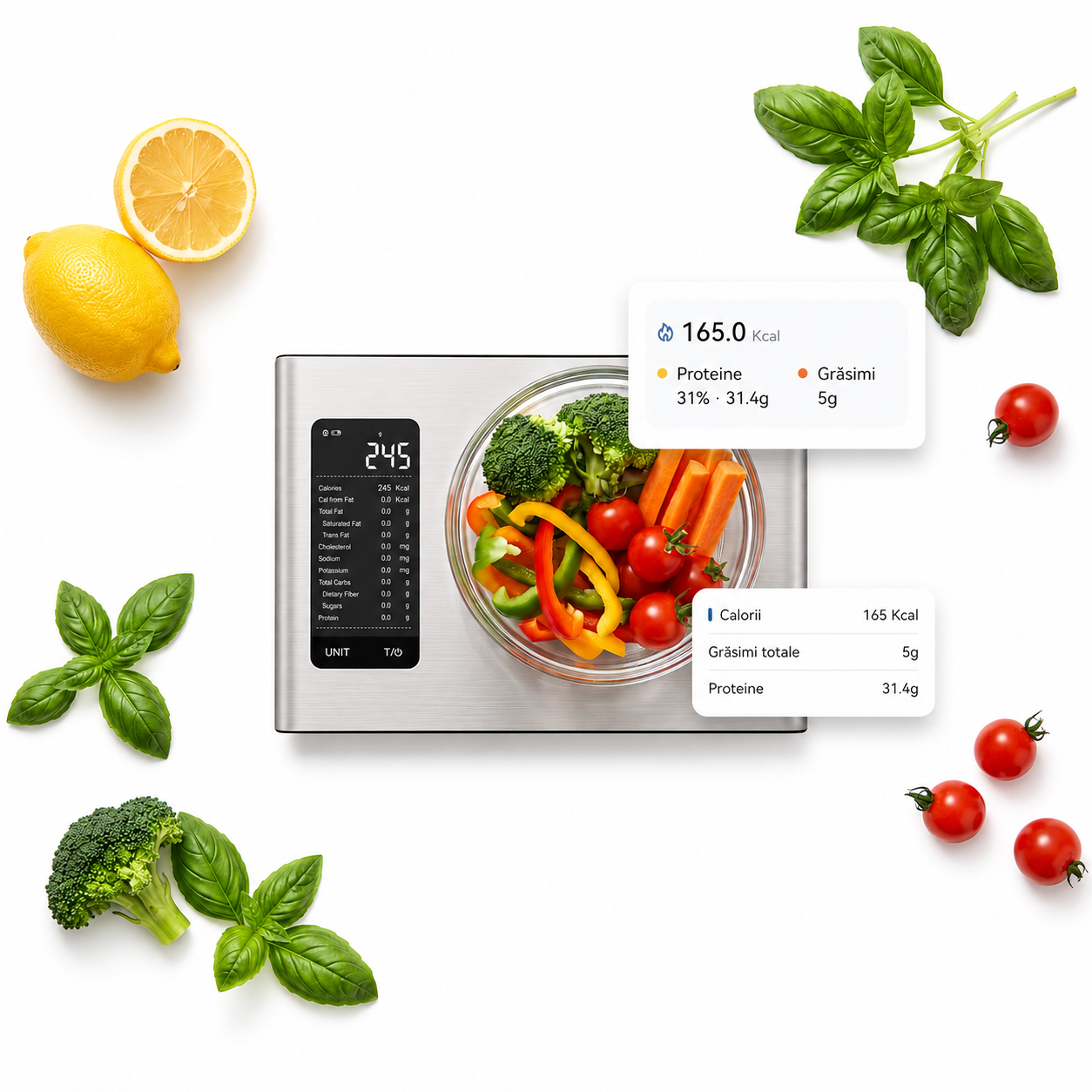 Cântar Smart Bucătărie cu Calculator Nutrițional și Aplicație